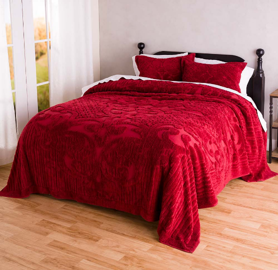 Plow & Hearth King Juliet Tufted Cotton Chenille Bedspread 52A92 - Antique Red 