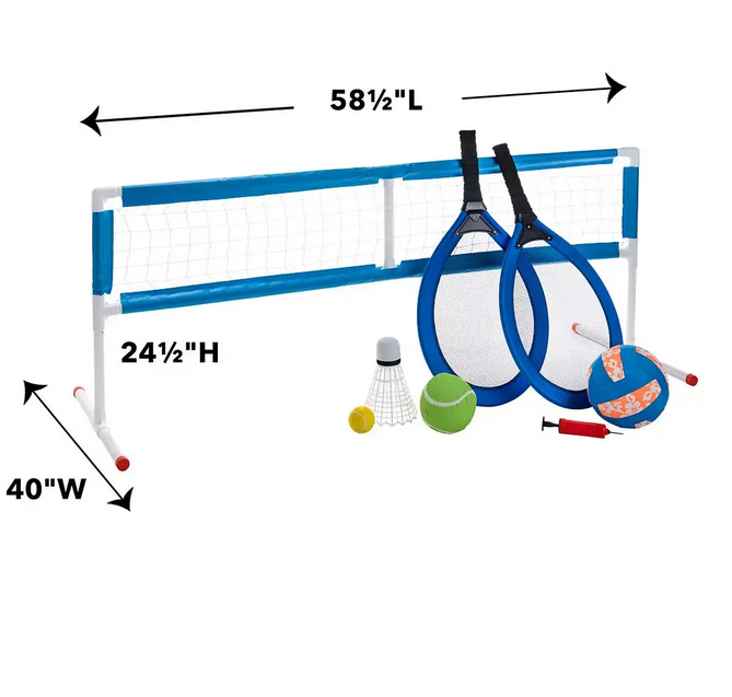 HearthSong 3-in-1 Game Set with Tennis, Badminton and Volleyball 865546