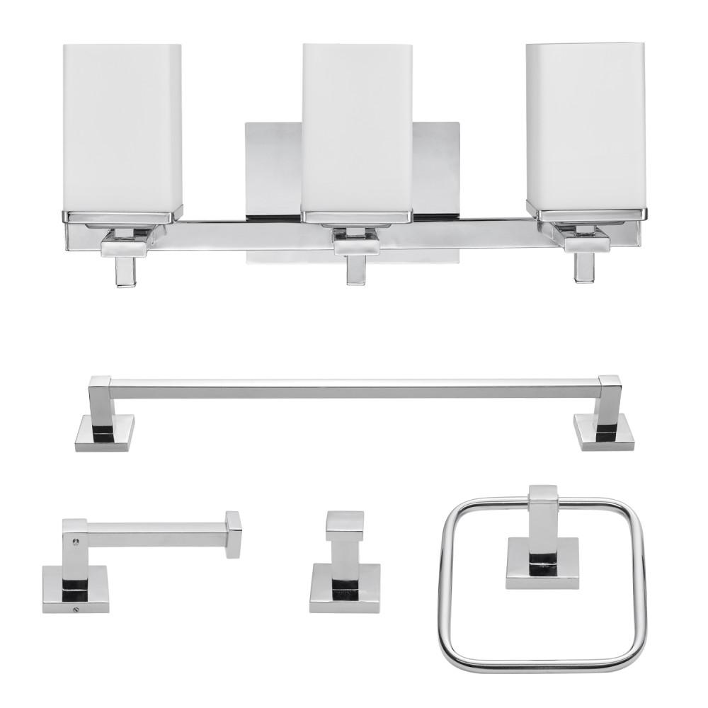 Globe Electric 59221 Finn 3-Light Chrome All-In-One Bath Light Vanity (5-Piece)
