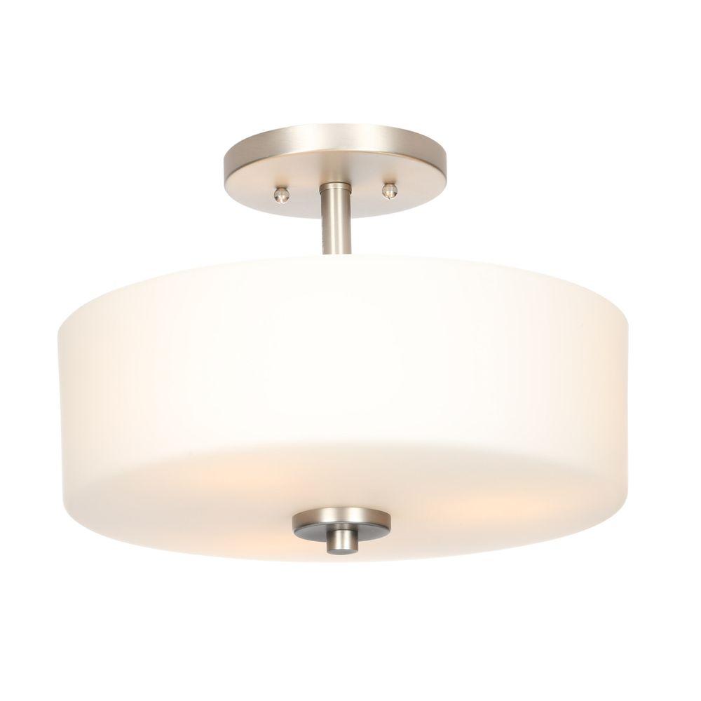 Hampton Bay Leeston 14in. 3-Light Brushed Nickel Semi-Flushmount 89543