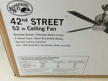Load image into Gallery viewer, Hampton Bay 14960 42nd Street 52&quot; Brushed Nickel Polish Nickel Ceiling Fan
