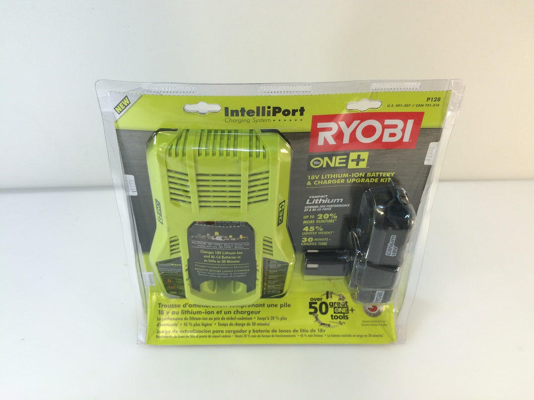 Ryobi P128 ONE+ 18V Li-Ion Battery and IntelliPort Charger Upgrade Kit
