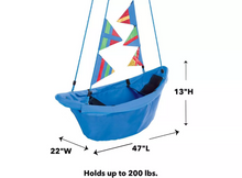 Load image into Gallery viewer, HearthSong Regatta Boat Tree Swing with Colorful Flags and Mesh Bottom, Blue
