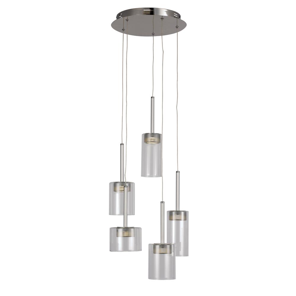 Transglobe PND-995 5-Light Polished Chrome LED Pendant with Clear Glass