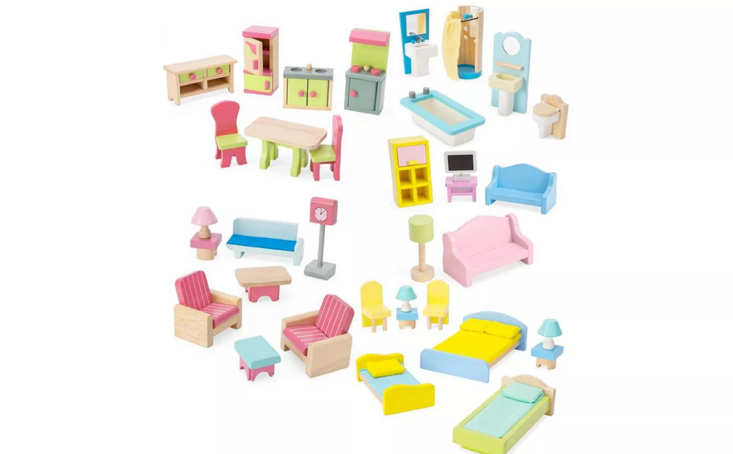 HearthSong 35-Piece Dollhouse Furniture for kids, 730118