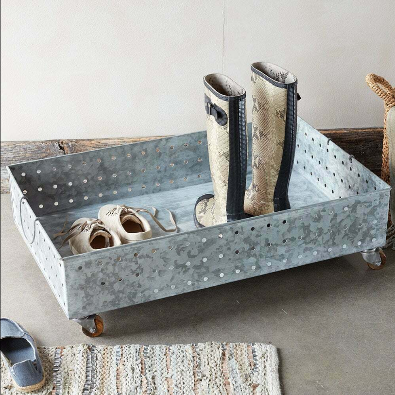 VivaTerra Hole Punched Galvanized Steel Rolling Boot Tray