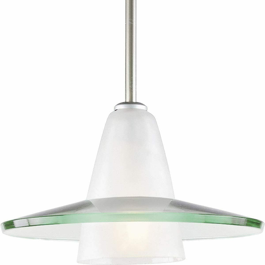 Progress Lighting 1-Light Brushed Nickel Pendant Clear Etched Glass P5011-09
