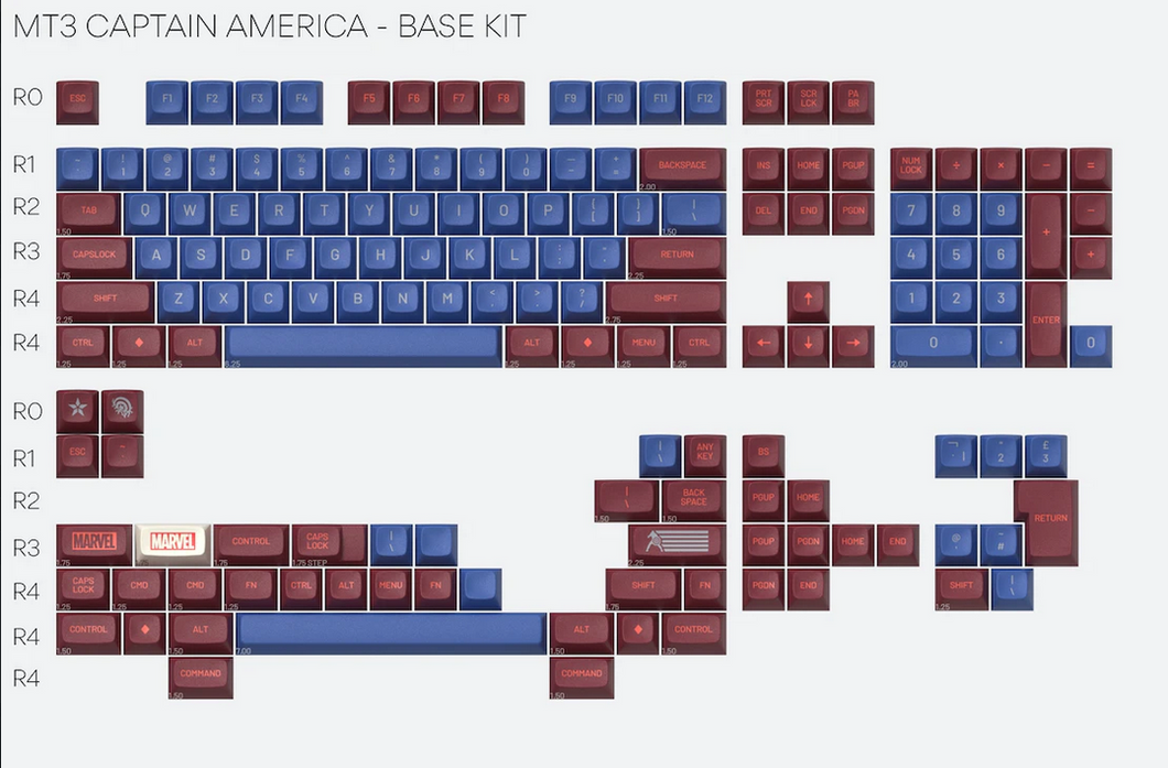 Drop + Marvel Capt America Base Kit Keycap Set 160-Keys (MDX-35948-1)
