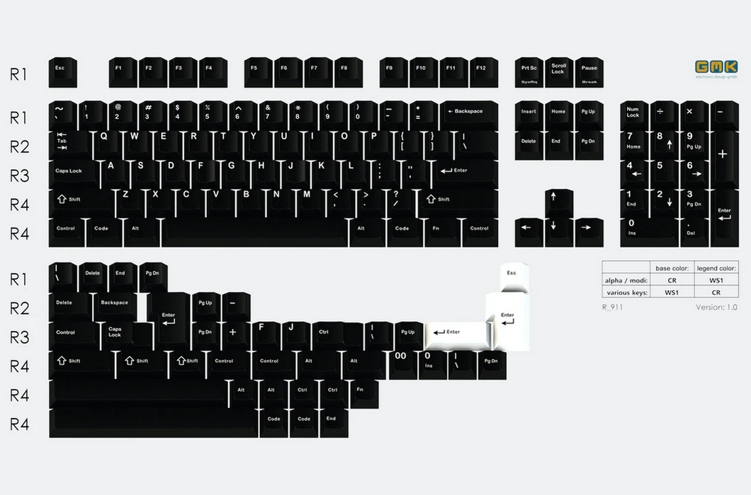Drop GMK White-On-Black Custom Mechanical Keyboard Keycap Set 140 keys MDX-33621