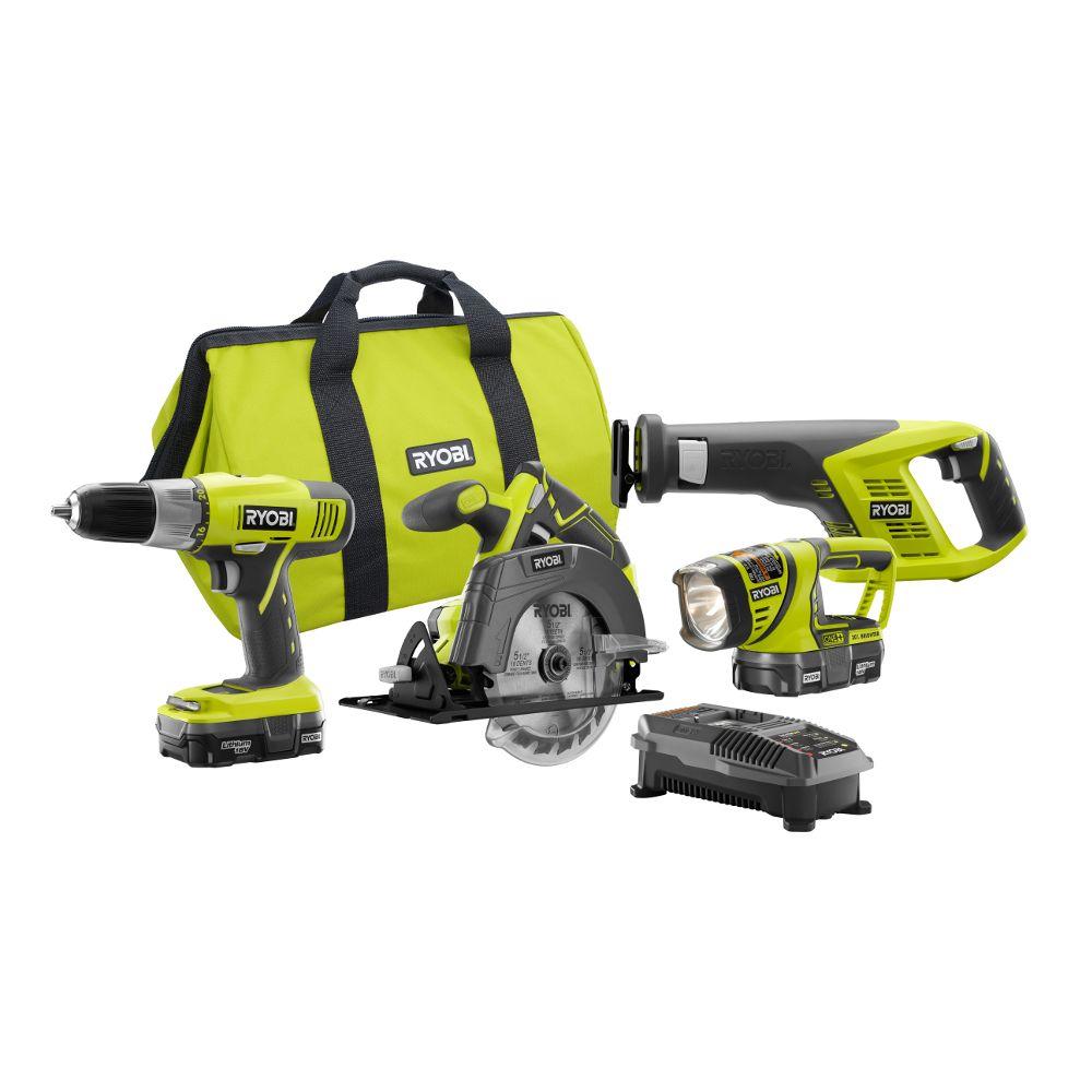 Ryobi P883 18-Volt ONE+ Lithium-Ion Cordless Super Combo Kit (4-Piece)