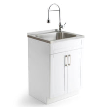 Load image into Gallery viewer, Simpli Home Hennessy 23.6 in. Stainless Laundry Sink Wood Cabinet AXCLDYSS-24
