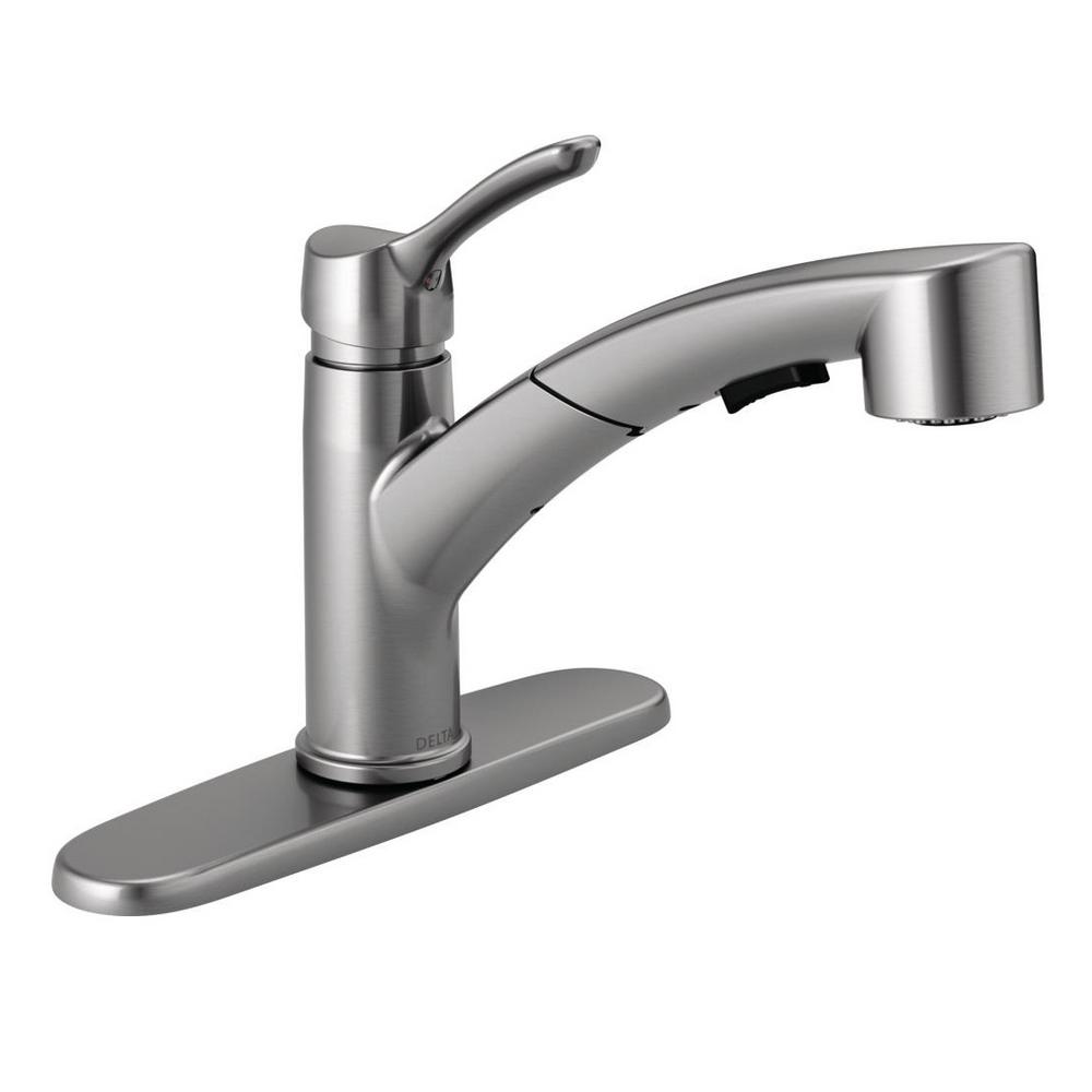 Delta Collins 1-Handle Sprayer Kitchen Faucet in Arctic Stainless 4140-AR-DST