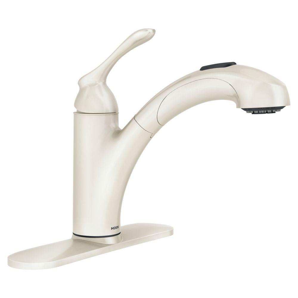 MOEN 87017V Banbury 1-Handle Pull-Out Sprayer Kitchen Faucet, Ivory