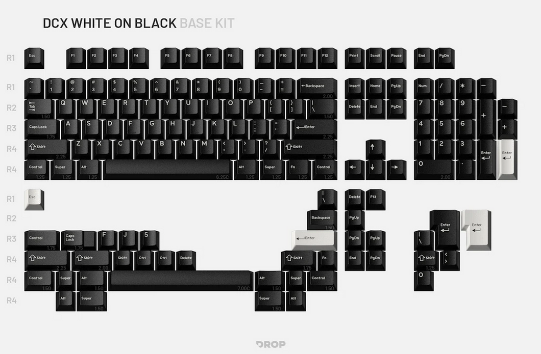 Drop DCX White-on-Black 150 Keycap Set MDX-36535-1