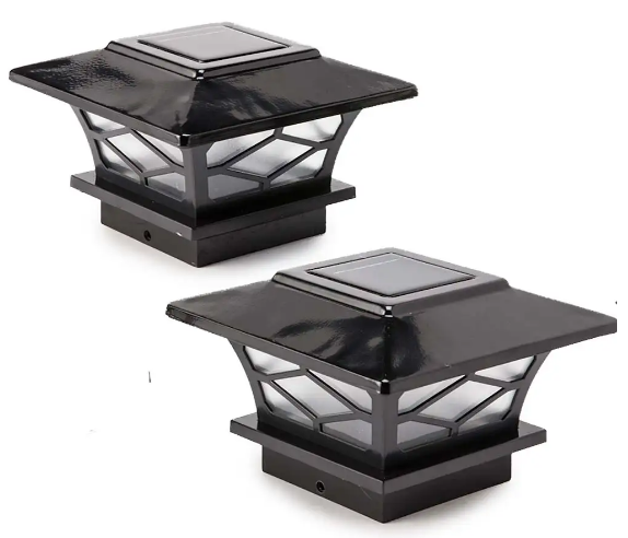 Plow & Hearth 56487BK Classic Mission Style Solar Light Post Caps, Set of 2