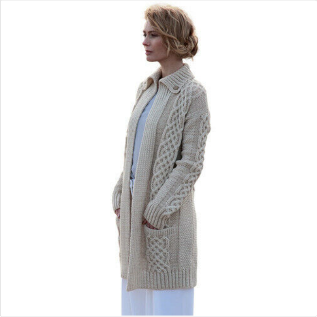 Aran Woollen Mills Women's Irish Cardigan Merino Wool Cable Knit button - Medium
