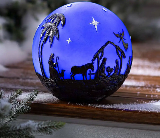 Plow & Hearth Glowing 3D Christmas Nativity Globe Holiday Resin Ball - 65A17 NAT
