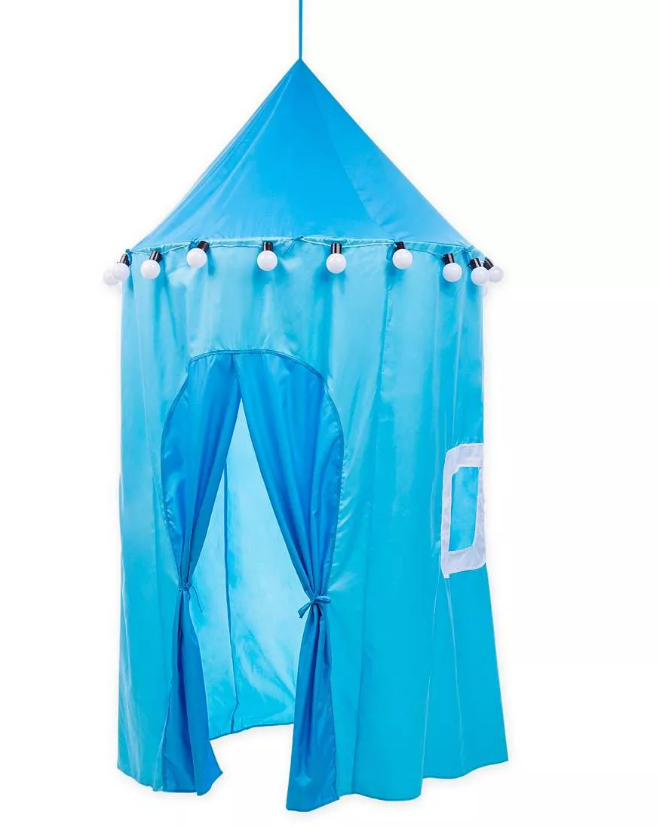 HearthSong Magic Cabin Outdoor Tent with Lights for Kids, Blue 733302BL