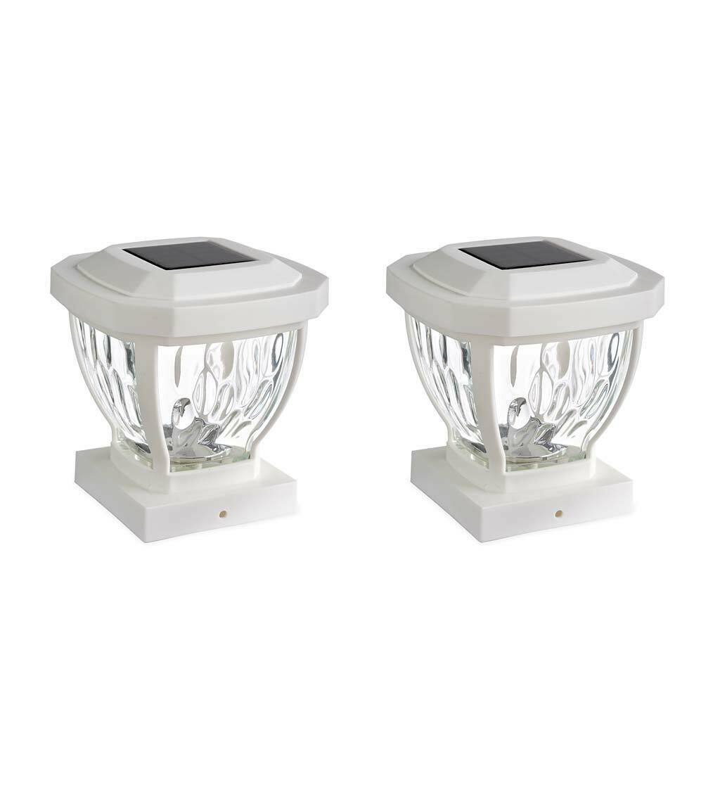 Plow & Hearth Wavy Glass Solar Post Cap Lights, Set of 2 - White 56485 WH