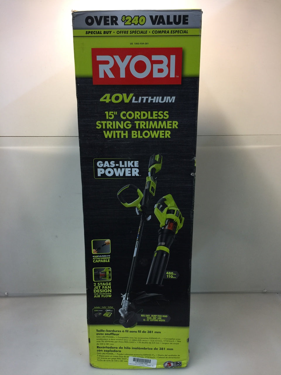 Ryobi RY40920 40V Cordless Lithium-Ion String Trimmer Jet Fan Blower Combo Kit