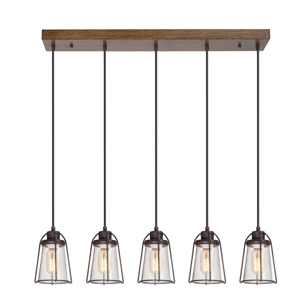 LNC 5-Light Bronze Farmhouse Linear Seeded Glass Adjustable Island Chandelier