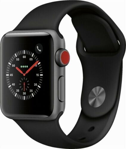 Apple Watch MTGH2LL/A Series 3 38mm Space Gray Aluminum Case Black Sport Band