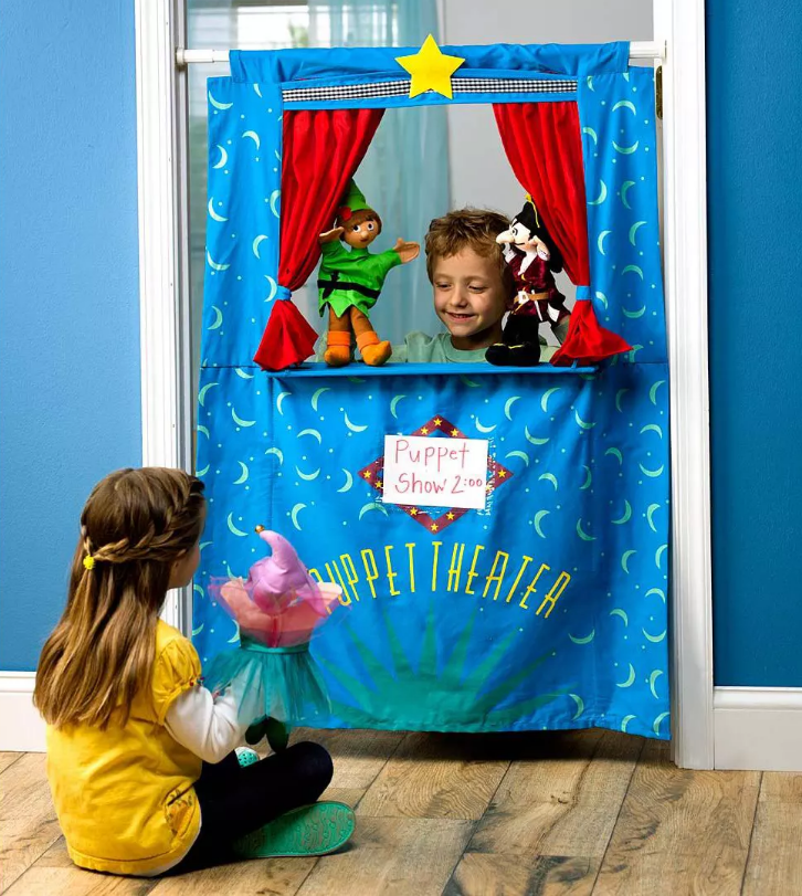 HearthSong Blue Doorway Puppet Theater for Kids Pretend Play - 729666