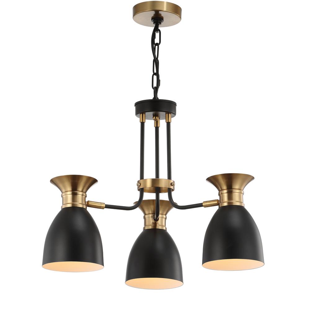 JONATHAN Y JYL6137A Middleton 3-Light Black/Brass Gold Metal LED Pendant