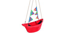 Load image into Gallery viewer, HearthSong Regatta Boat Tree Swing with Colorful Flags, Mesh Bottom Red 866667RD
