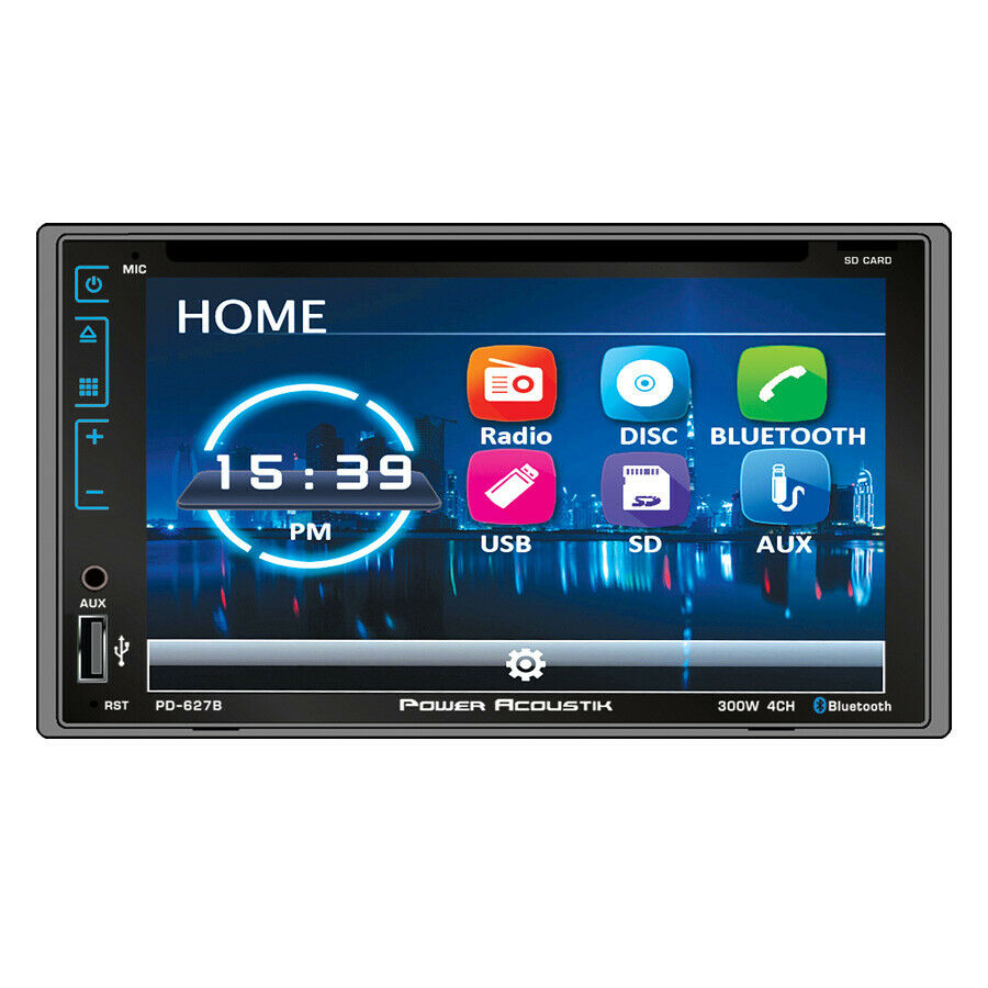Power Acoustik PD-627B 2-DIN CD/DVD/MP3 Player Bluetooth AUX USB SD Camera Input