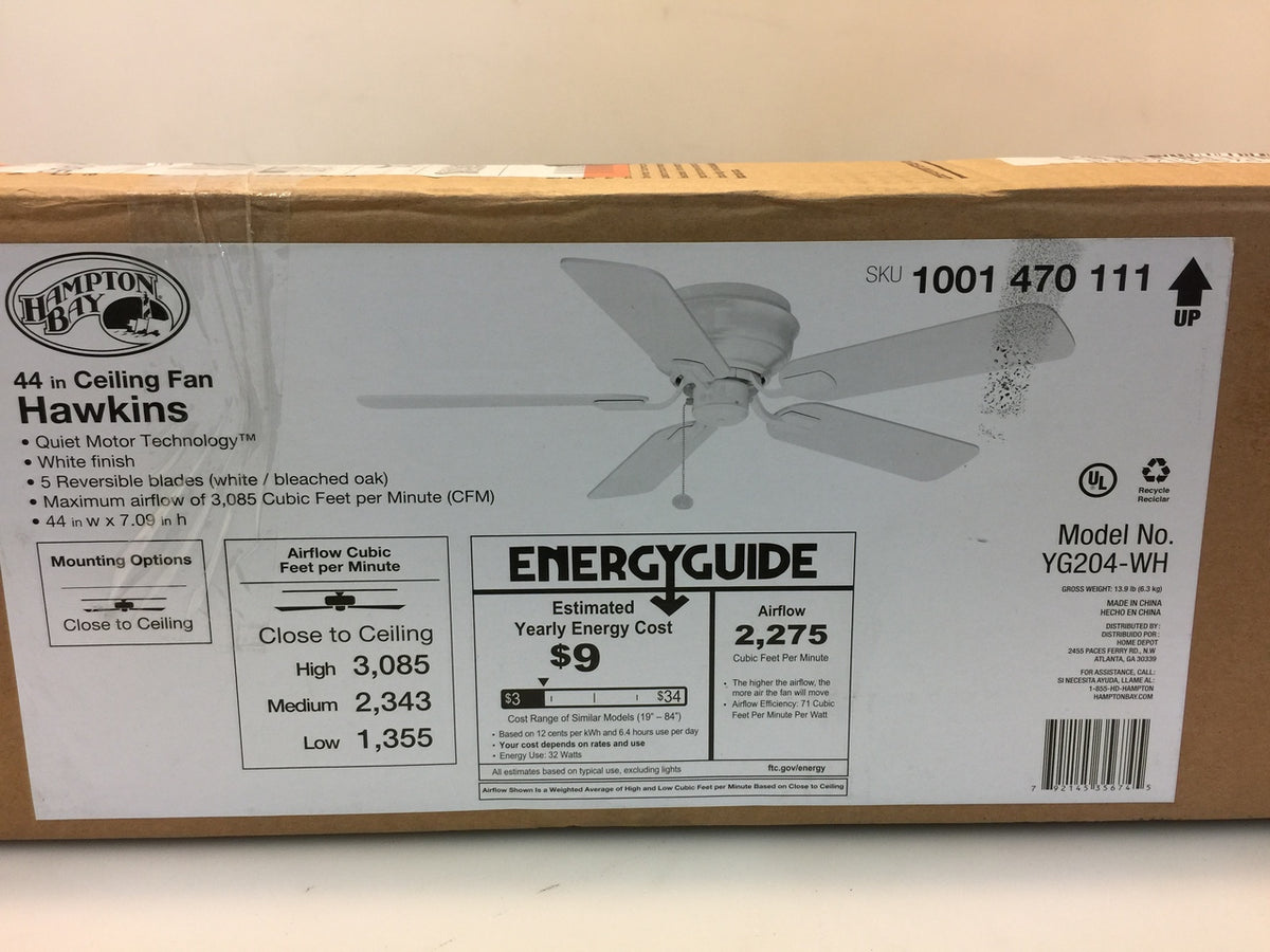 Hampton Bay YG204WH Hawkins 44 in. White Ceiling Fan 1001470111 NT
