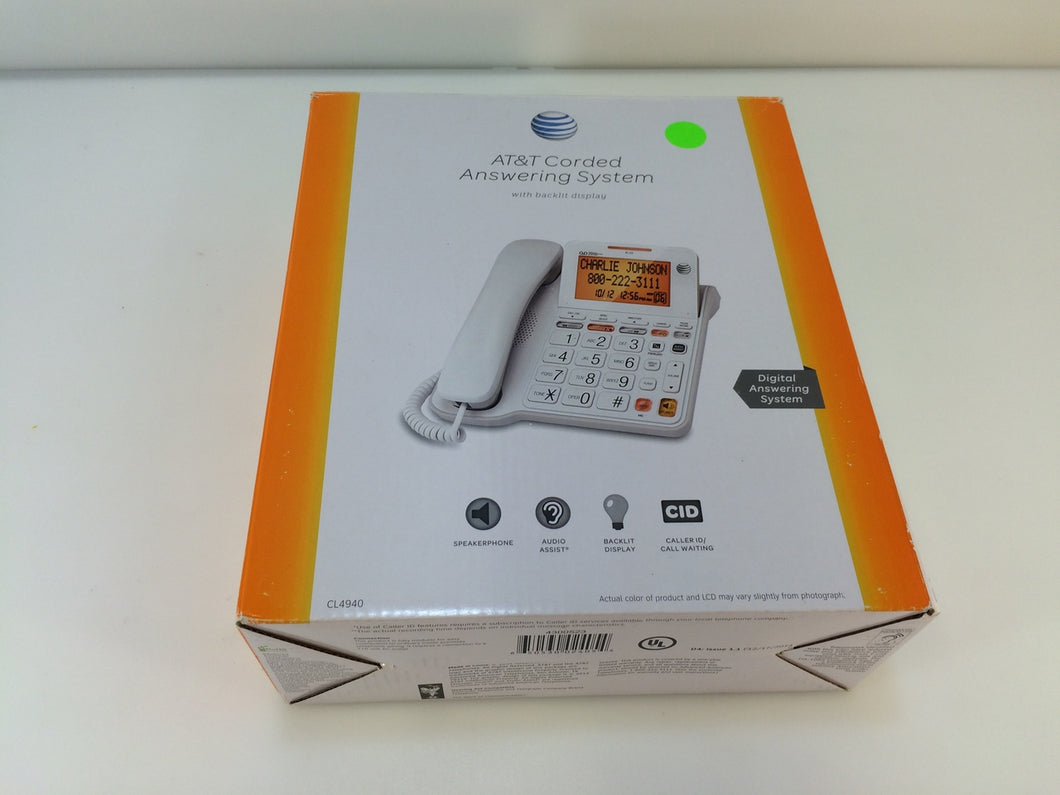 AT&T CL4940 Corded Digital Answering System with backlit display, White