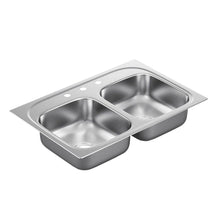 Load image into Gallery viewer, MOEN G222173 2200Series Drop-in Stainless Steel 33&quot; 3-Hole 2-Bowl Kitchen Sink
