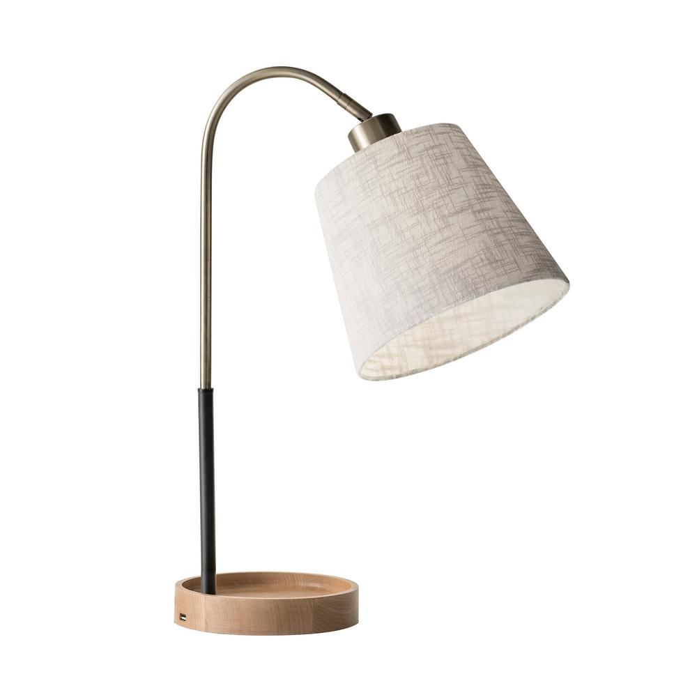 Adesso Jeffrey Black Antique Brass Natural Rubber Wood Table Lamp 3407-21