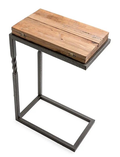Plow & Hearth Deep Creek Rustic Pull-Up Wood Metal Table Fold-Out Leaves 59A15