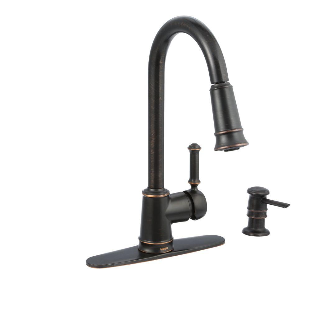 MOEN CA87012BRB Lindley 1-Handle Pull-Down Sprayer Kitchen Faucet Bronze