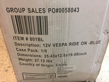 Load image into Gallery viewer, Vespa Electric Motor 12 Volt Battery Operated Children&#39;s Ride On Blue 801BL
