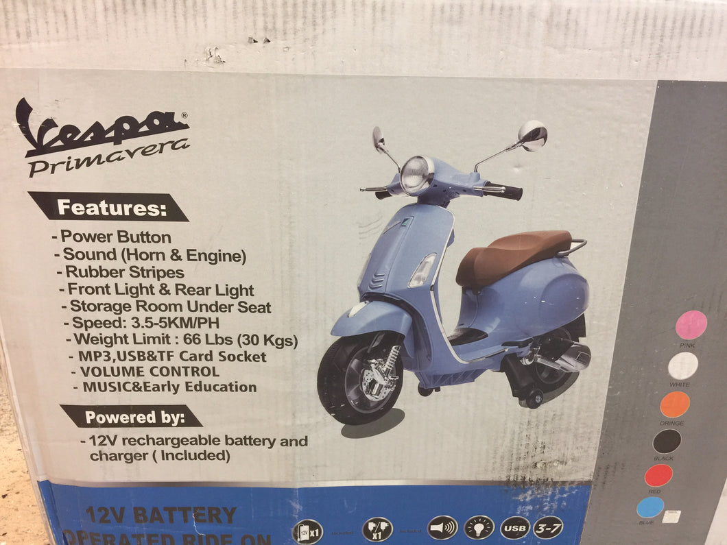 Vespa Electric Motor 12 Volt Battery Operated Children's Ride On Blue 801BL