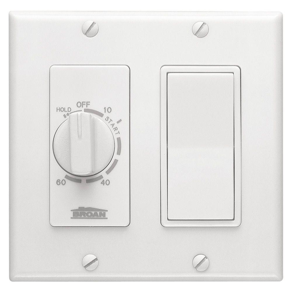 Broan-NuTone 36W 15 Amp 60-Minute In-Wall Dial Timer with Rocker Switch White