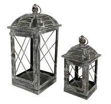 Load image into Gallery viewer, Plow &amp; Hearth Distressed Metallic and Glass Lantern, Set of 2 - 8LAG131
