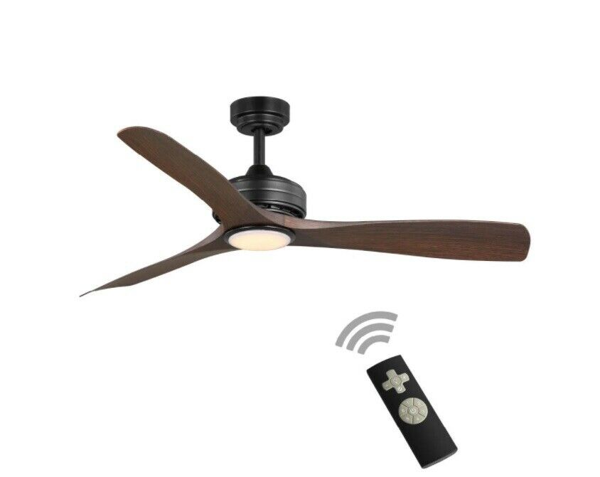 HDC Bayshire 52 in. LED In/Outdoor Matte Black Ceiling Fan With Remote and Light