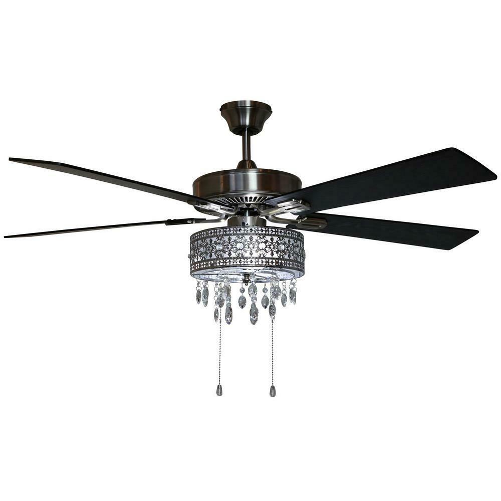 River of Goods Modern Crystal Chandelier 52 in. LED Silver Ceiling Fan 20072