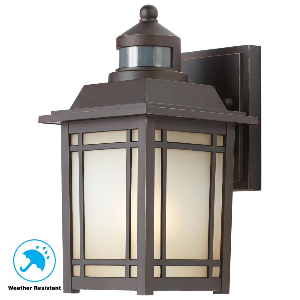 Home Decorators Port Oxford Oil-Rubbed Chestnut Motion Sensor Wall Lantern 22211