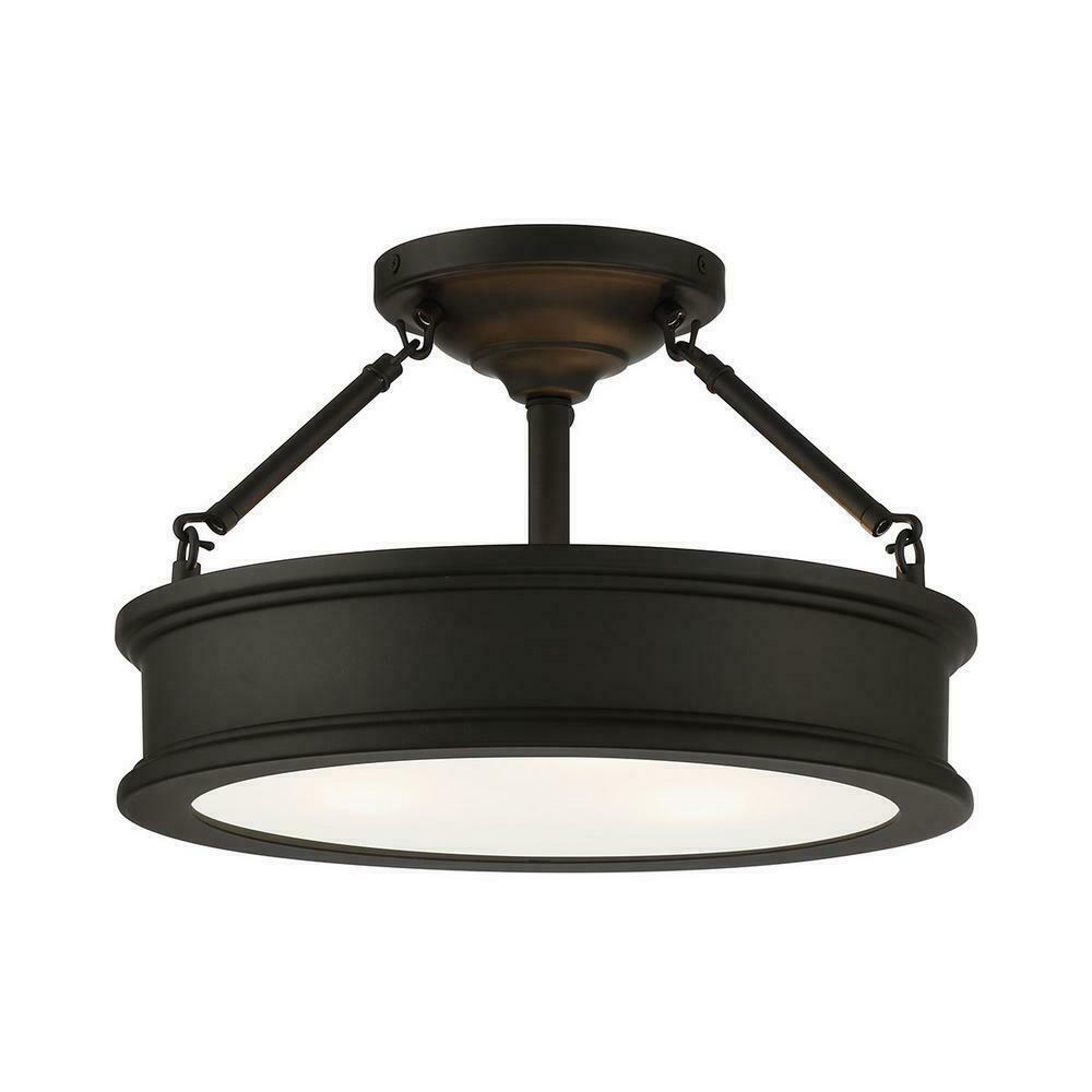 Home Decorator Grafton 15 in. 3-Light Coal Semi-Flush Mount Ceiling Light 25955