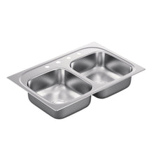 Load image into Gallery viewer, Moen G222174 2200 Series 22 Gauge Double Bowl Drop In Sink Stainless Steel
