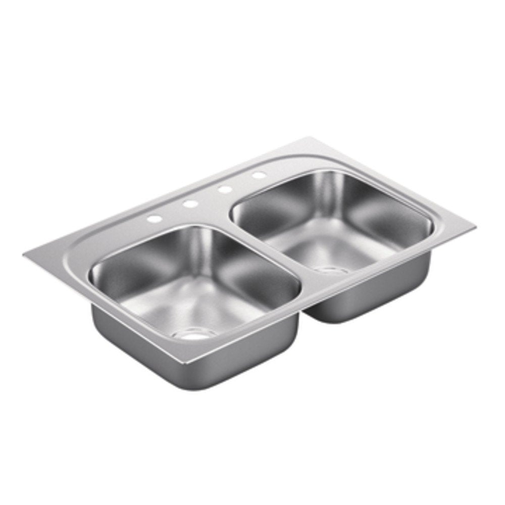Moen G222174 2200 Series 22 Gauge Double Bowl Drop In Sink Stainless Steel