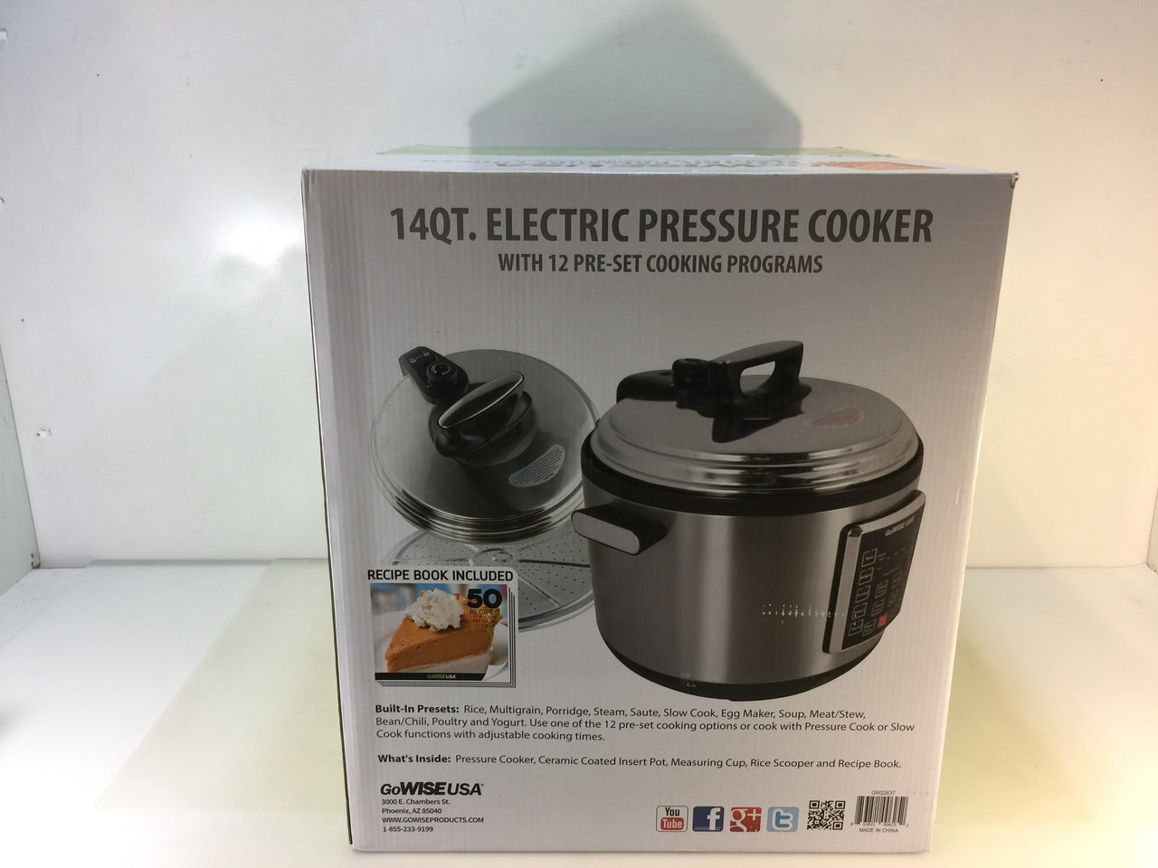 GoWISE USA GW22637 14 Qt. Electric Pressure Cooker XXL with 12