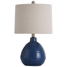 Load image into Gallery viewer, StyleCraft Sailor Navy Blue Table Lamp Beige Hardback Linen Shade L22019CDS
