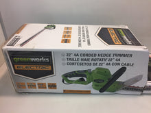 Load image into Gallery viewer, Greenworks GW22122 22&quot; 4-Amp Rotating Electric Hedge Trimmer

