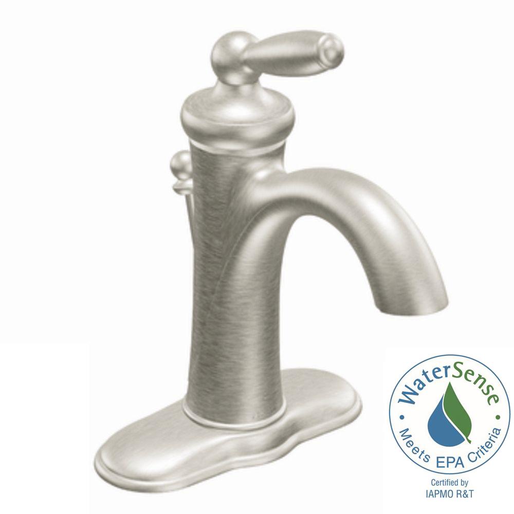 MOEN 6600BN Brantford 1-Hole 1-Handle Low Arc Bathroom Faucet Brushed Nickel